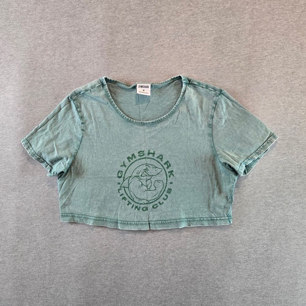Gymshark Legacy Crop Top WomensMedium Green Washed Graphic Lifting Club B3A4X